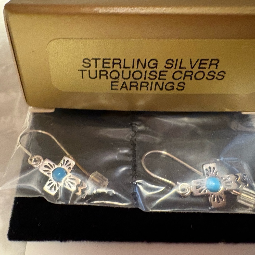 1997 Vintage Avon Sterling Silver & Turquoise Cross Earrings